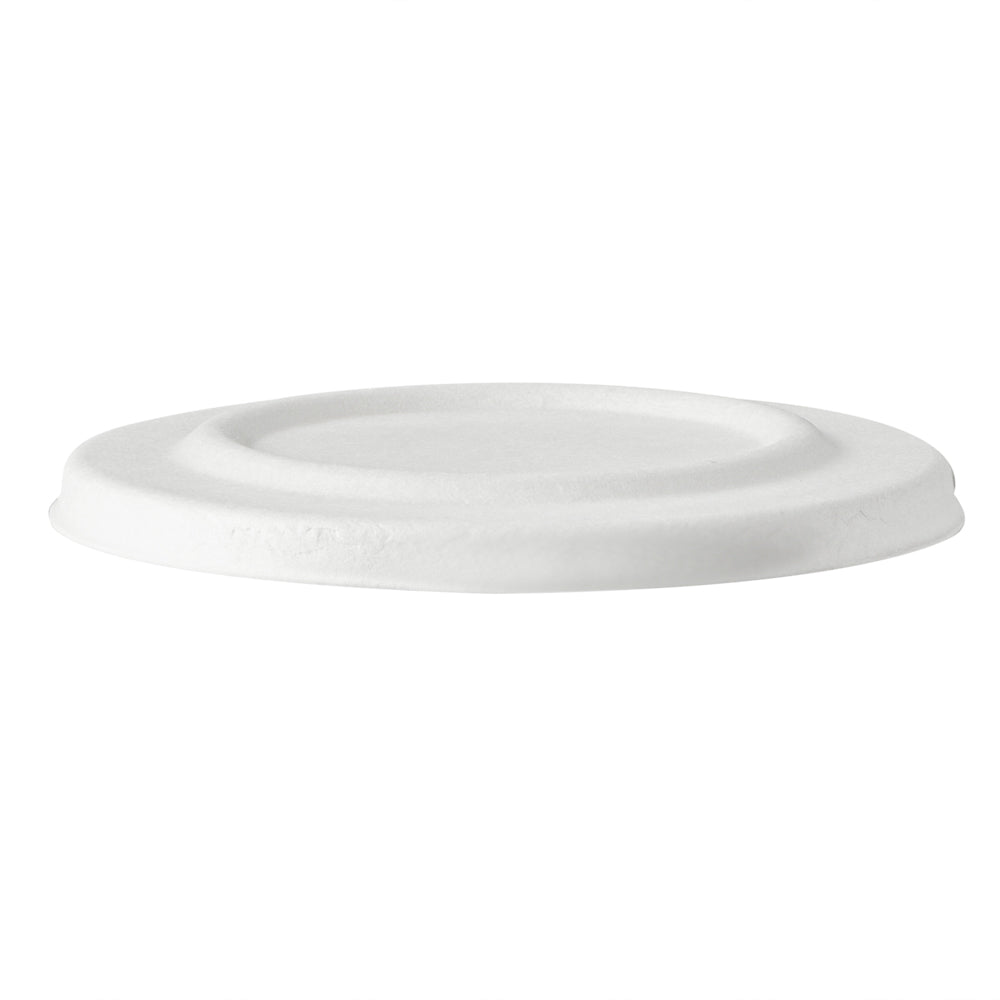 Pulp Safe No PFAS Added Round White Sugarcane / Bagasse Lid - Home Compostable, Fits 15 oz Soup Cup - 100 count box