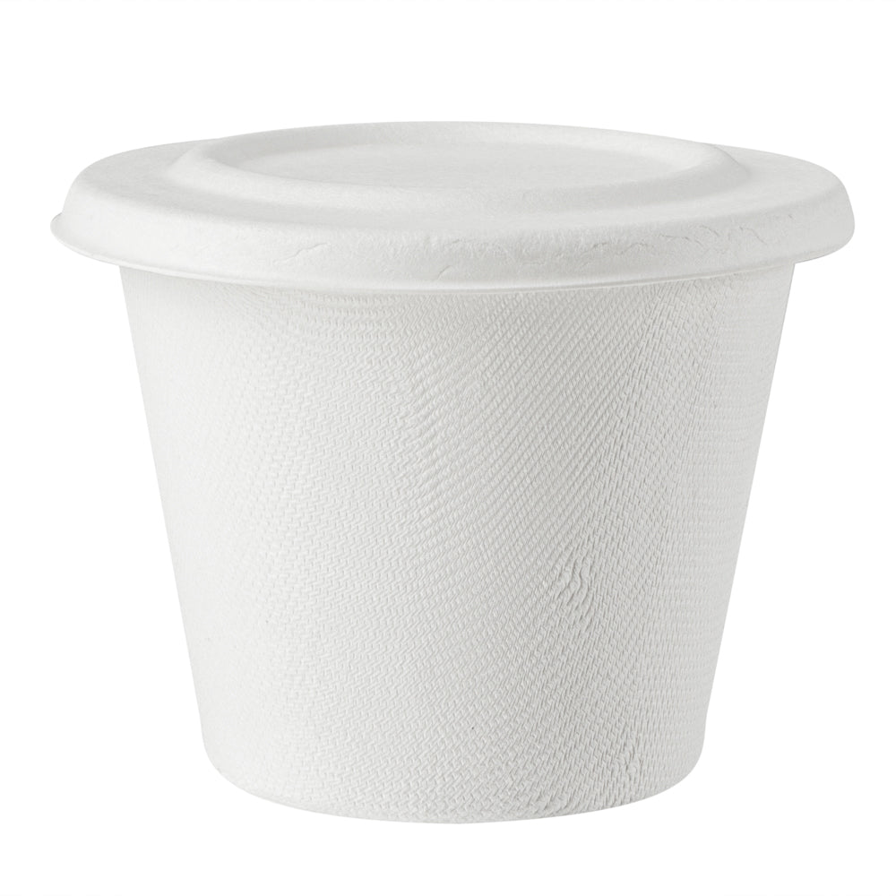 Pulp Safe No PFAS Added Round White Sugarcane / Bagasse Lid - Home Compostable, Fits 15 oz Soup Cup - 100 count box
