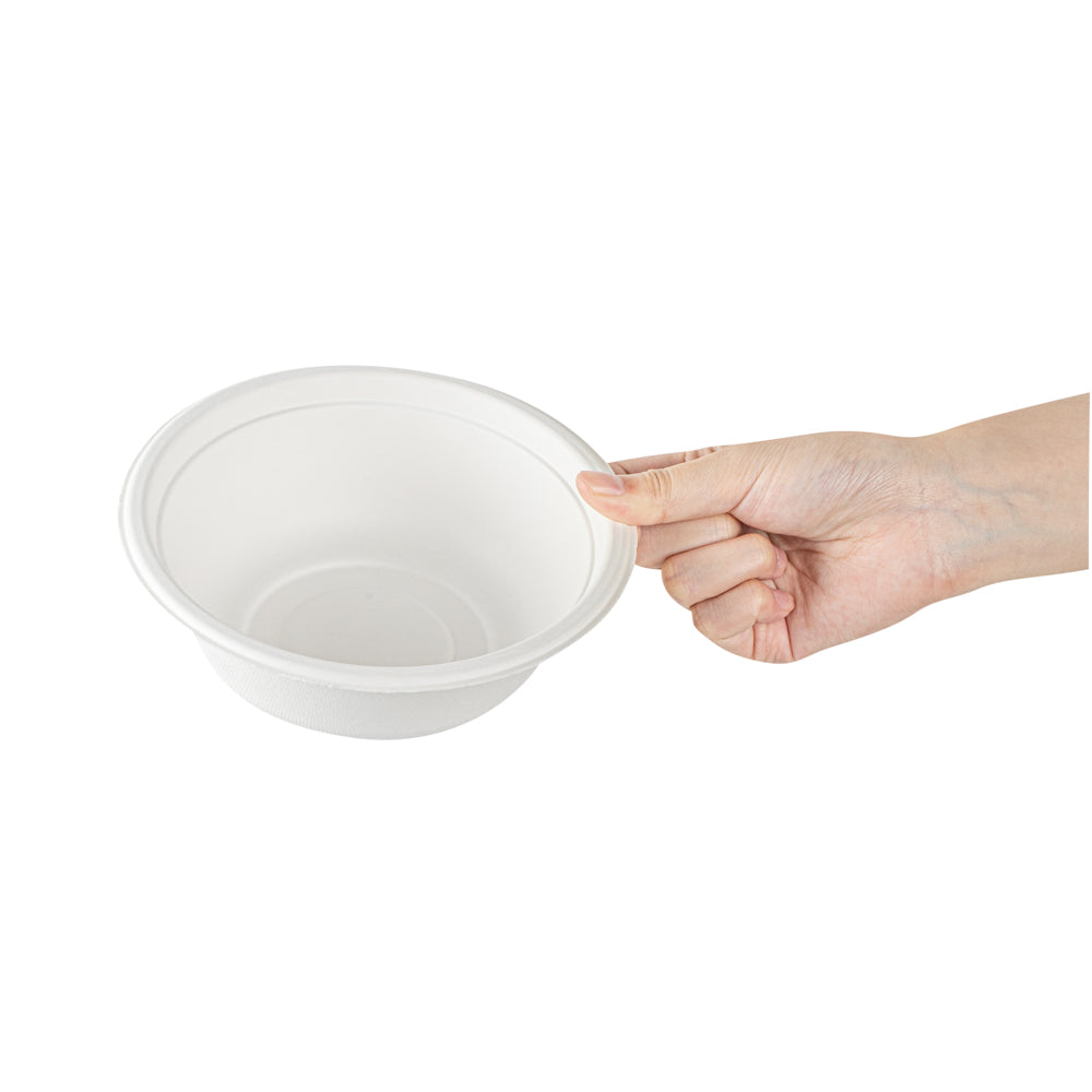 Pulp Safe No PFAS Added 18 oz Round White Sugarcane / Bagasse Salad Bowl - Home Compostable - 6 1/4" x 6 1/4" x 1 3/4" - 100 count box