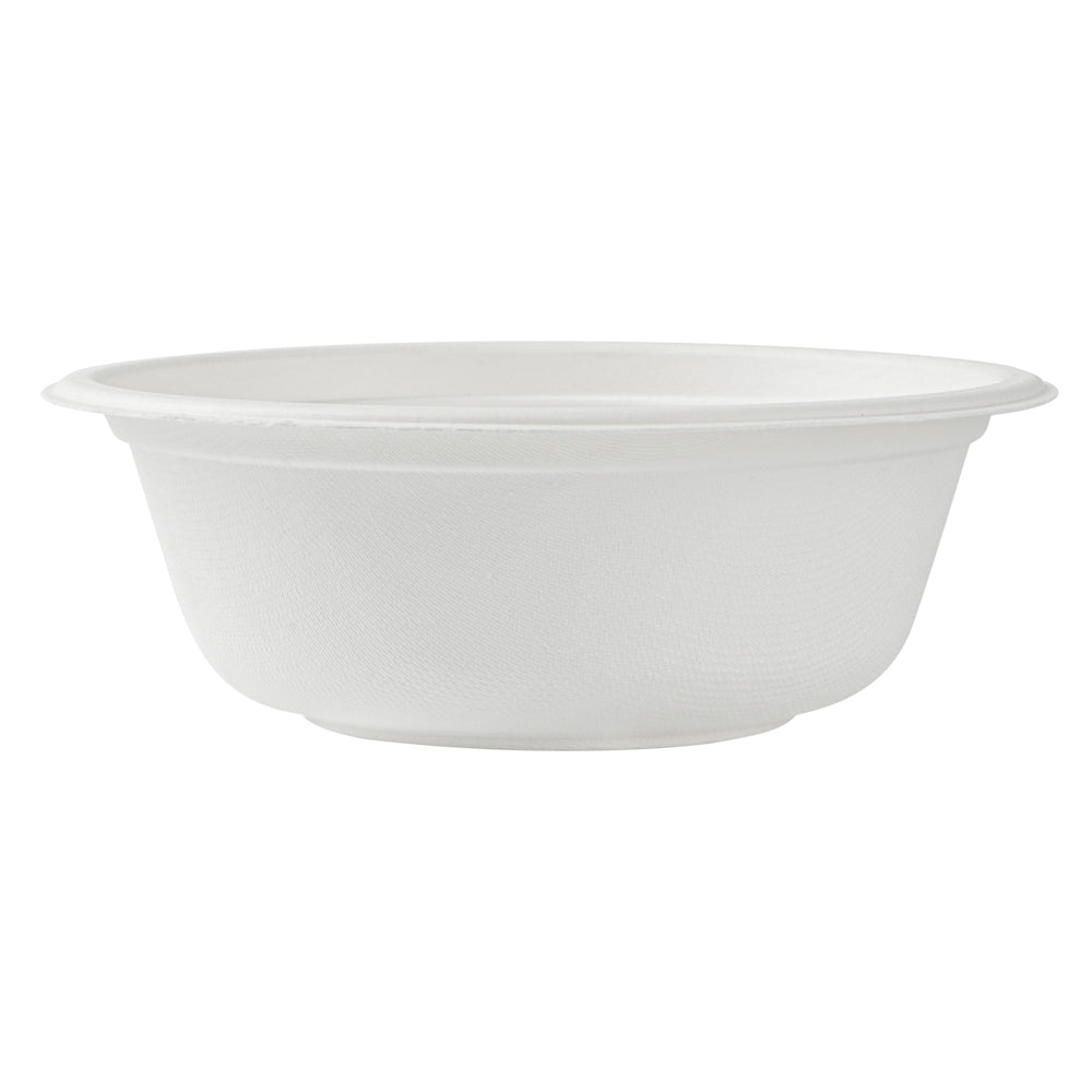 Pulp Safe No PFAS Added 18 oz Round White Sugarcane / Bagasse Salad Bowl - Home Compostable - 6 1/4" x 6 1/4" x 1 3/4" - 100 count box