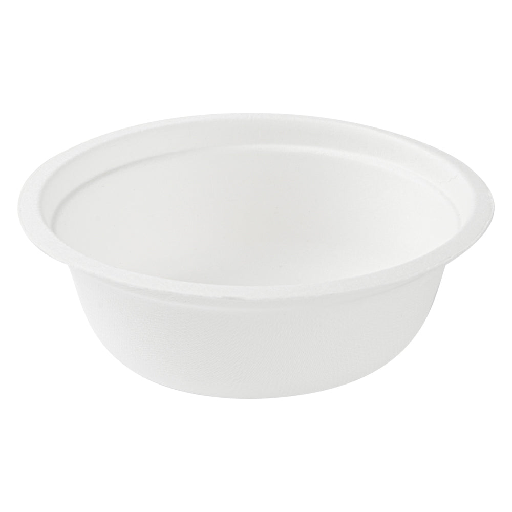Pulp Safe No PFAS Added 12 oz Round White Sugarcane / Bagasse Salad Bowl - Home Compostable - 5 1/4" x 5 1/4" x 1 3/4" - 100 count box