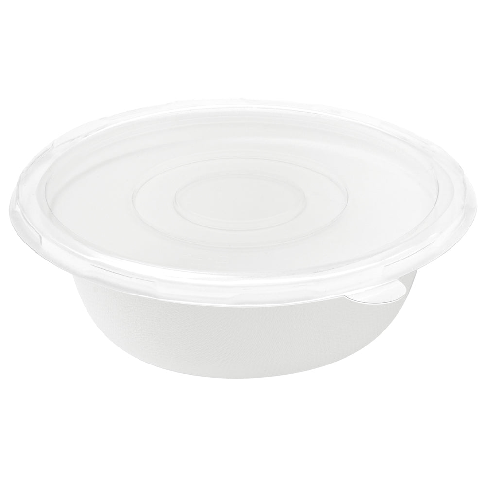 Pulp Safe No PFAS Added 12 oz Round White Sugarcane / Bagasse Salad Bowl - Home Compostable - 5 1/4" x 5 1/4" x 1 3/4" - 100 count box