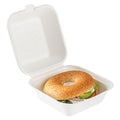 Pulp Safe No PFAS Added 15 oz Square White Sugarcane / Bagasse Clamshell Container - Home Compostable - 6" x 6" x 3" - 100 count box