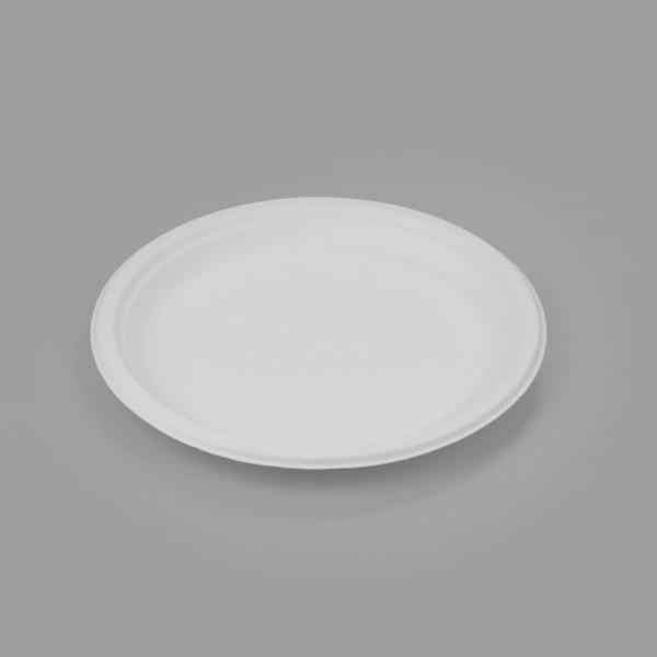 Pulp Safe No PFAS Added Round White Sugarcane / Bagasse Large Plate - Home Compostable - 10 1/4" x 10 1/4" x 3/4" - 100 count box