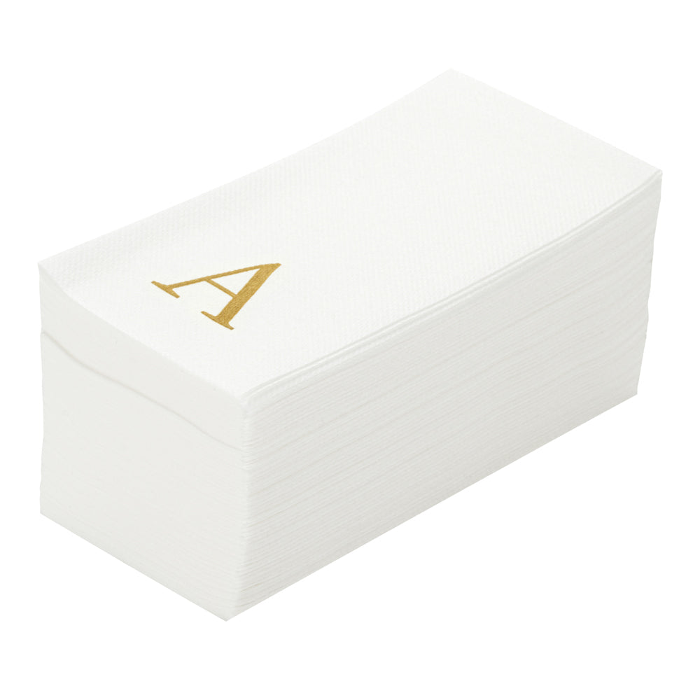 Luxenap Rectangle Gold Letter A White Paper Linen-Feel Guest Towel / Napkin - Air Laid, Sans Serif Font - 15 3/4" x 8" - 50 count box