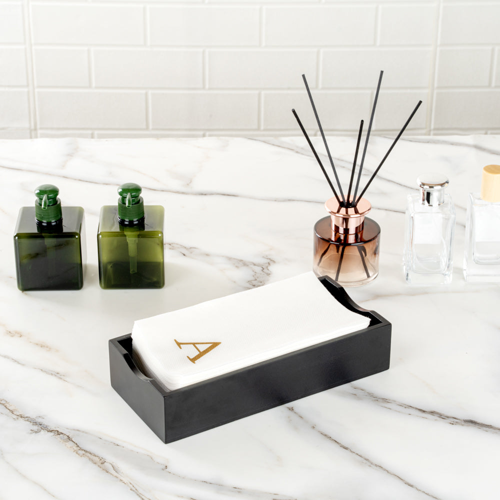 Luxenap Rectangle Gold Letter A White Paper Linen-Feel Guest Towel / Napkin - Air Laid, Sans Serif Font - 15 3/4" x 8" - 50 count box