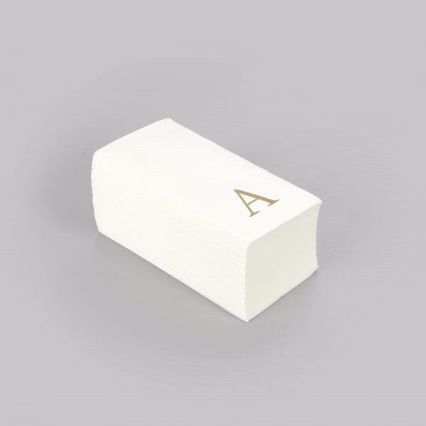Luxenap Rectangle Gold Letter A White Paper Linen-Feel Guest Towel / Napkin - Air Laid, Sans Serif Font - 15 3/4" x 8" - 2000 count box