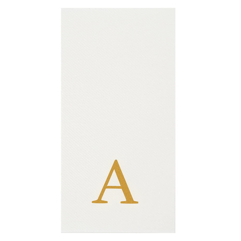 Luxenap Rectangle Gold Letter A White Paper Linen-Feel Guest Towel / Napkin - Air Laid, Sans Serif Font - 15 3/4" x 8" - 2000 count box