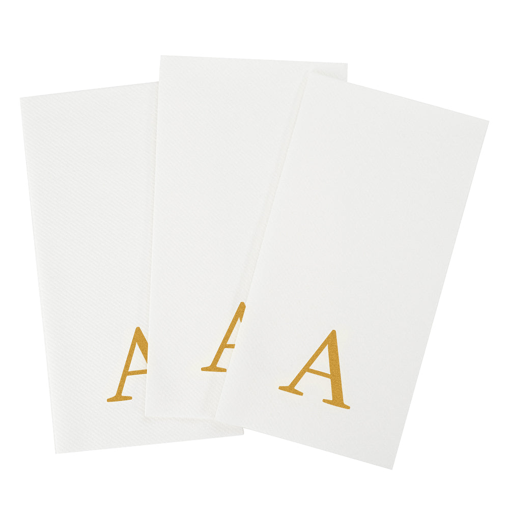 Luxenap Rectangle Gold Letter A White Paper Linen-Feel Guest Towel / Napkin - Air Laid, Sans Serif Font - 15 3/4" x 8" - 2000 count box
