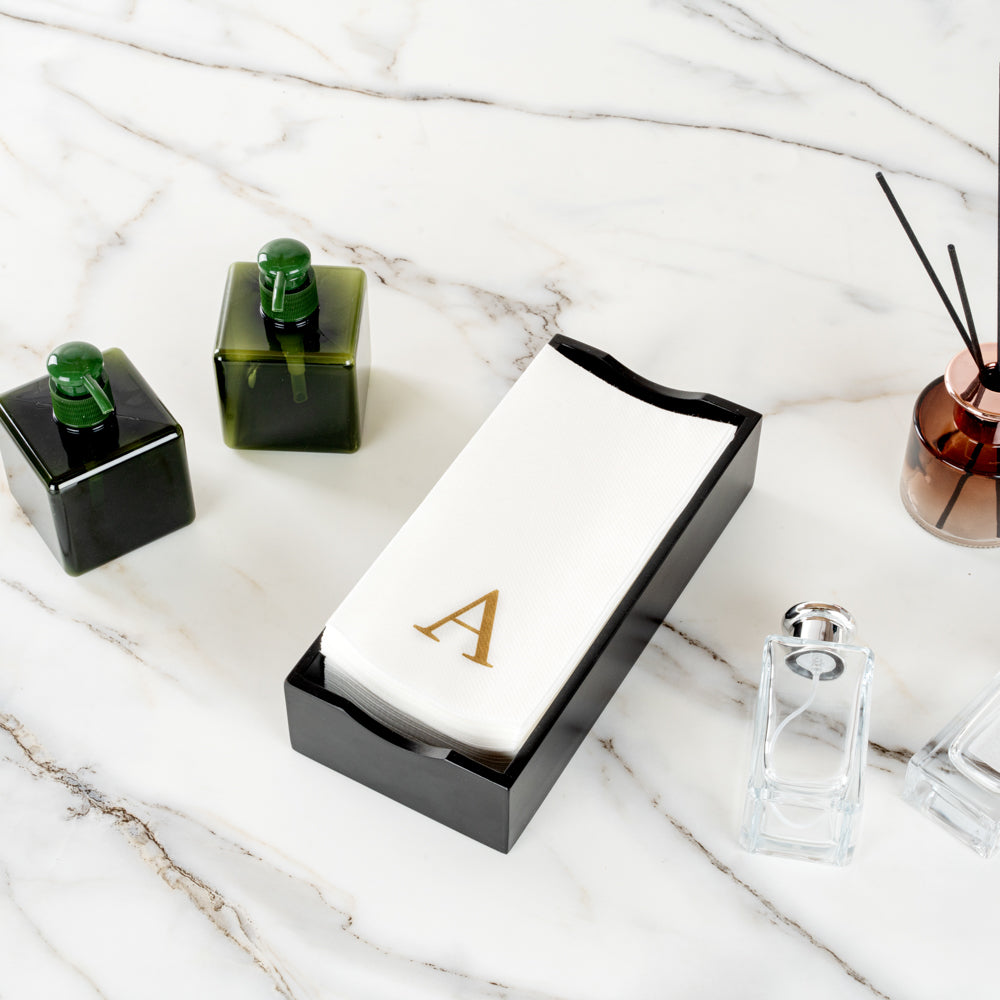 Luxenap Rectangle Gold Letter A White Paper Linen-Feel Guest Towel / Napkin - Air Laid, Sans Serif Font - 15 3/4" x 8" - 2000 count box