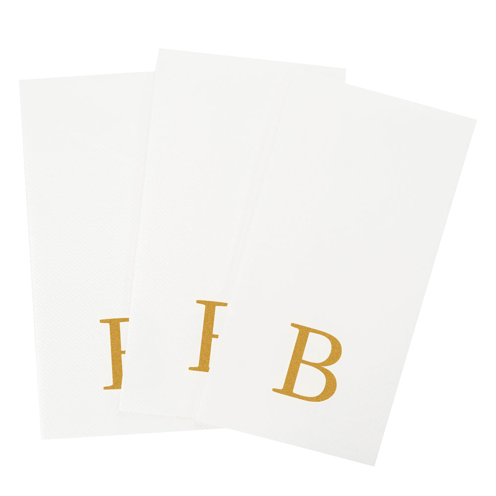 Luxenap Rectangle Gold Letter B White Paper Linen-Feel Guest Towel / Napkin - Air Laid, Sans Serif Font - 15 3/4" x 8" - 2000 count box