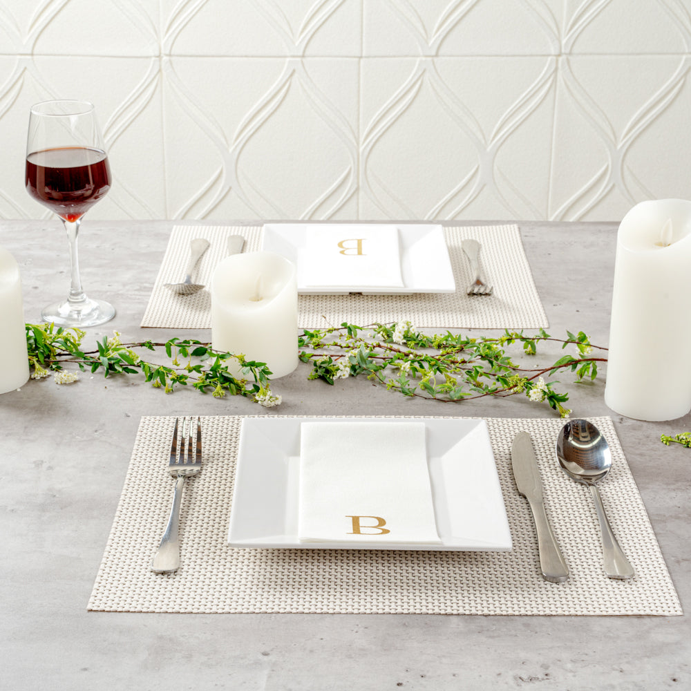 Luxenap Rectangle Gold Letter B White Paper Linen-Feel Guest Towel / Napkin - Air Laid, Sans Serif Font - 15 3/4" x 8" - 2000 count box