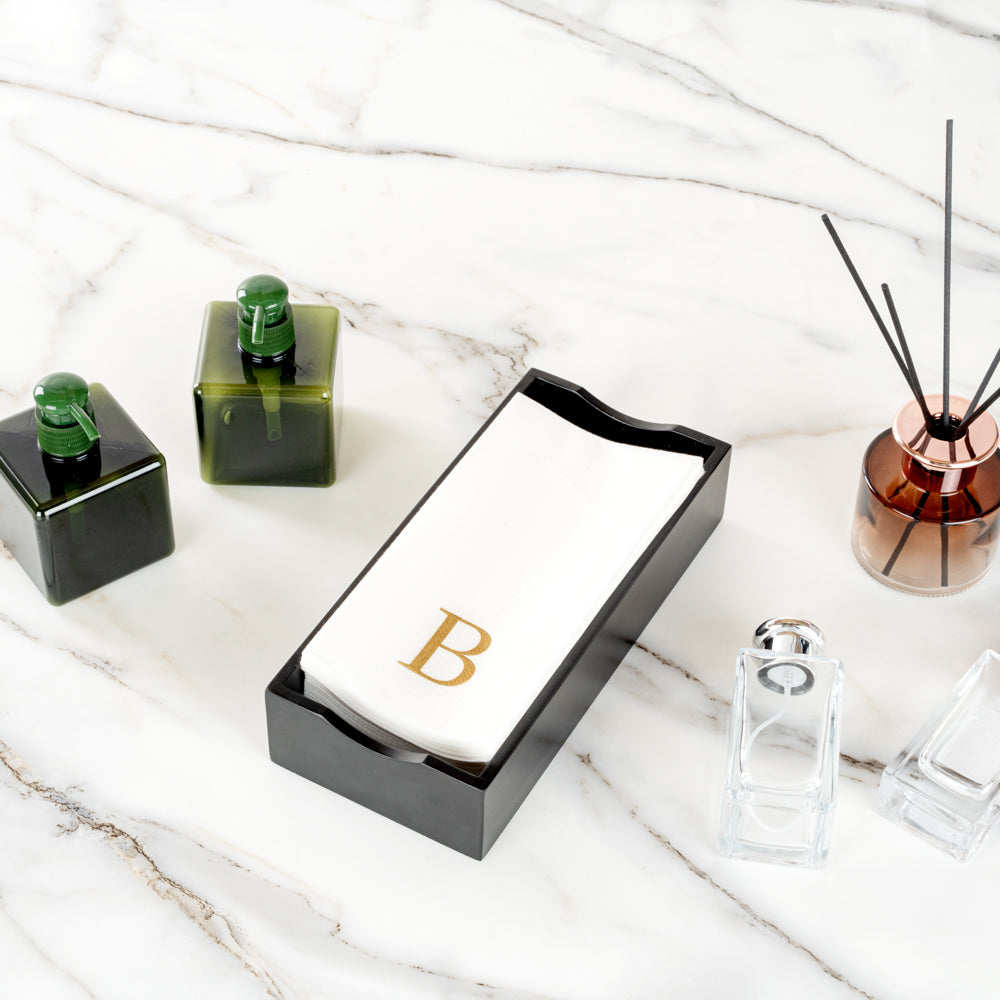Luxenap Rectangle Gold Letter B White Paper Linen-Feel Guest Towel / Napkin - Air Laid, Sans Serif Font - 15 3/4" x 8" - 2000 count box