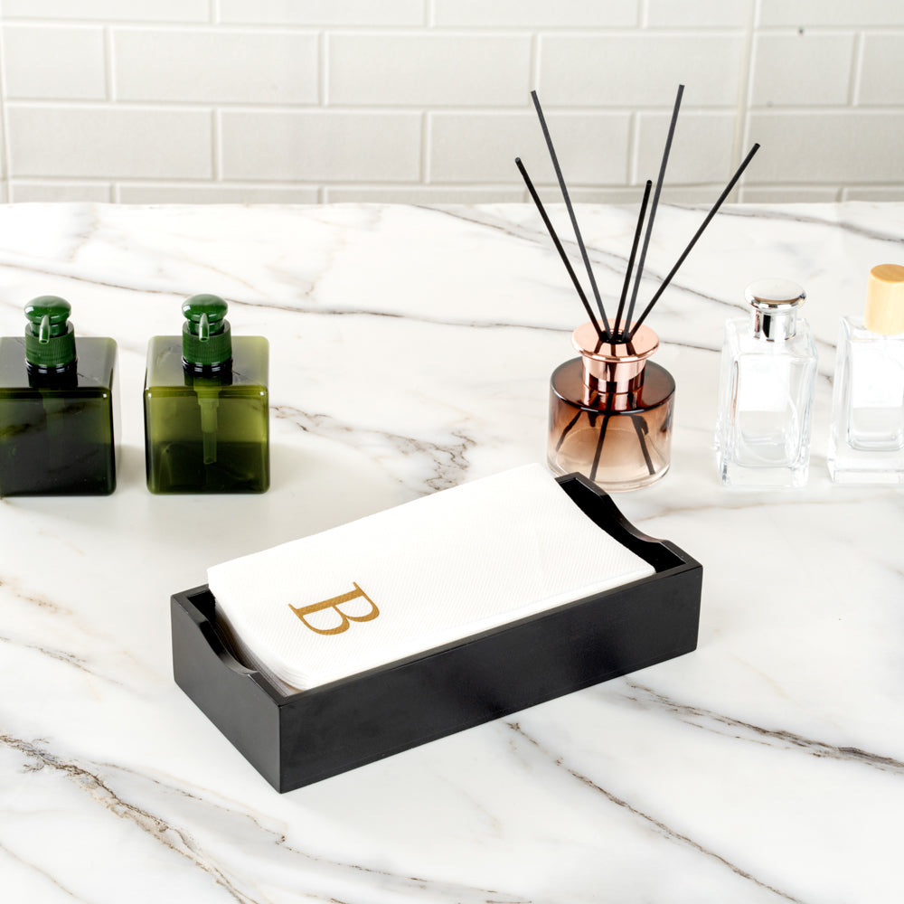 Luxenap Rectangle Gold Letter B White Paper Linen-Feel Guest Towel / Napkin - Air Laid, Sans Serif Font - 15 3/4" x 8" - 2000 count box