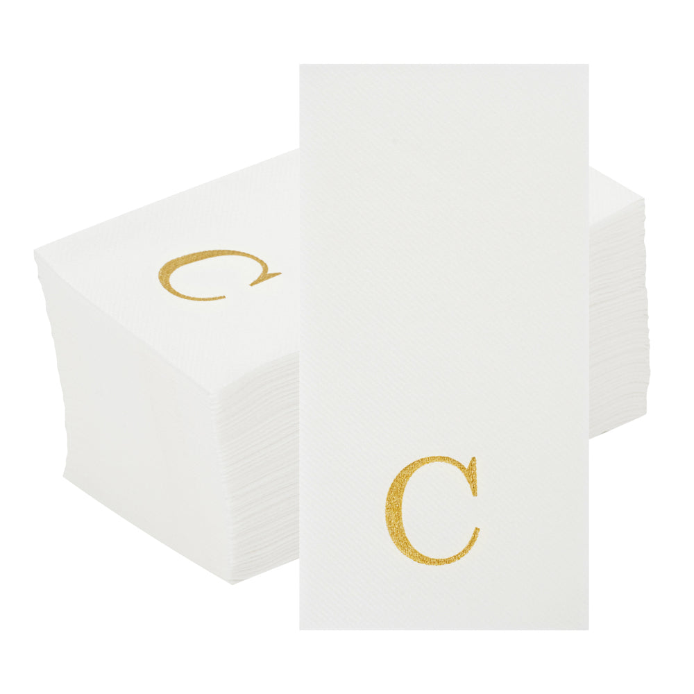 Luxenap Rectangle Gold Letter C White Paper Linen-Feel Guest Towel / Napkin - Air Laid, Sans Serif Font - 15 3/4" x 8" - 2000 count box