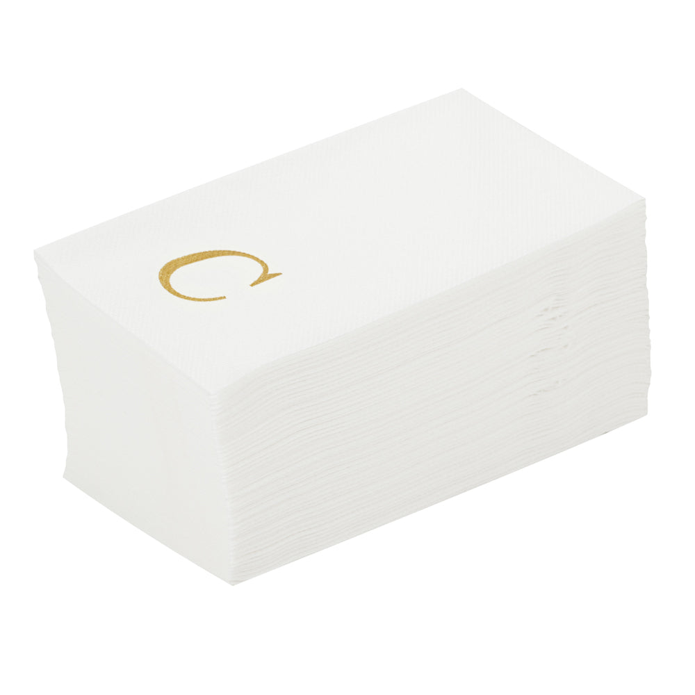 Luxenap Rectangle Gold Letter C White Paper Linen-Feel Guest Towel / Napkin - Air Laid, Sans Serif Font - 15 3/4" x 8" - 50 count box