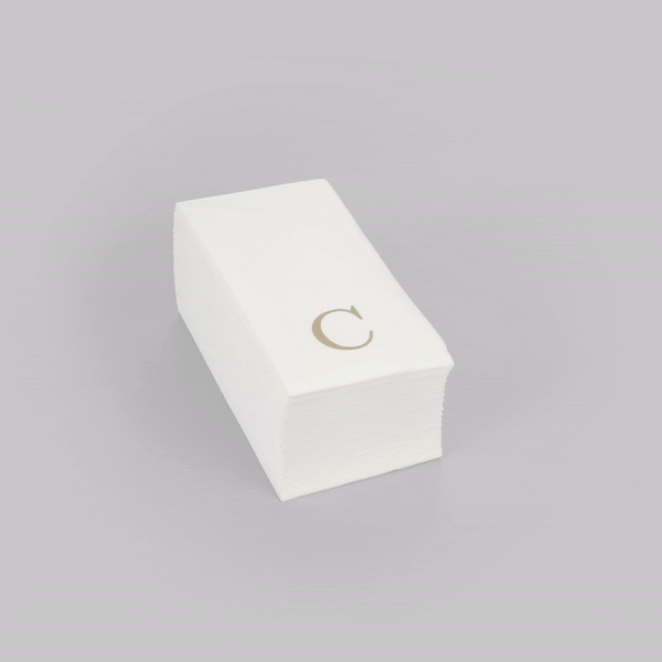 Luxenap Rectangle Gold Letter C White Paper Linen-Feel Guest Towel / Napkin - Air Laid, Sans Serif Font - 15 3/4" x 8" - 2000 count box