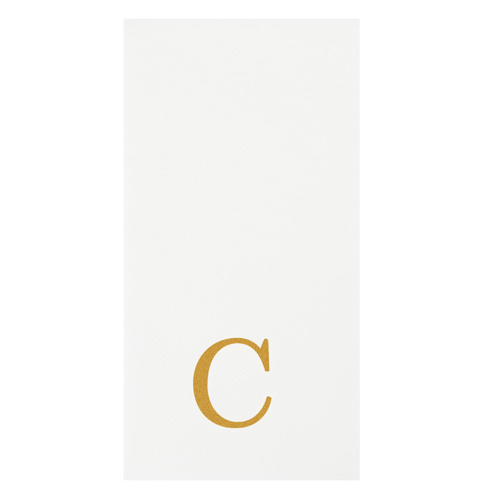 Luxenap Rectangle Gold Letter C White Paper Linen-Feel Guest Towel / Napkin - Air Laid, Sans Serif Font - 15 3/4" x 8" - 2000 count box