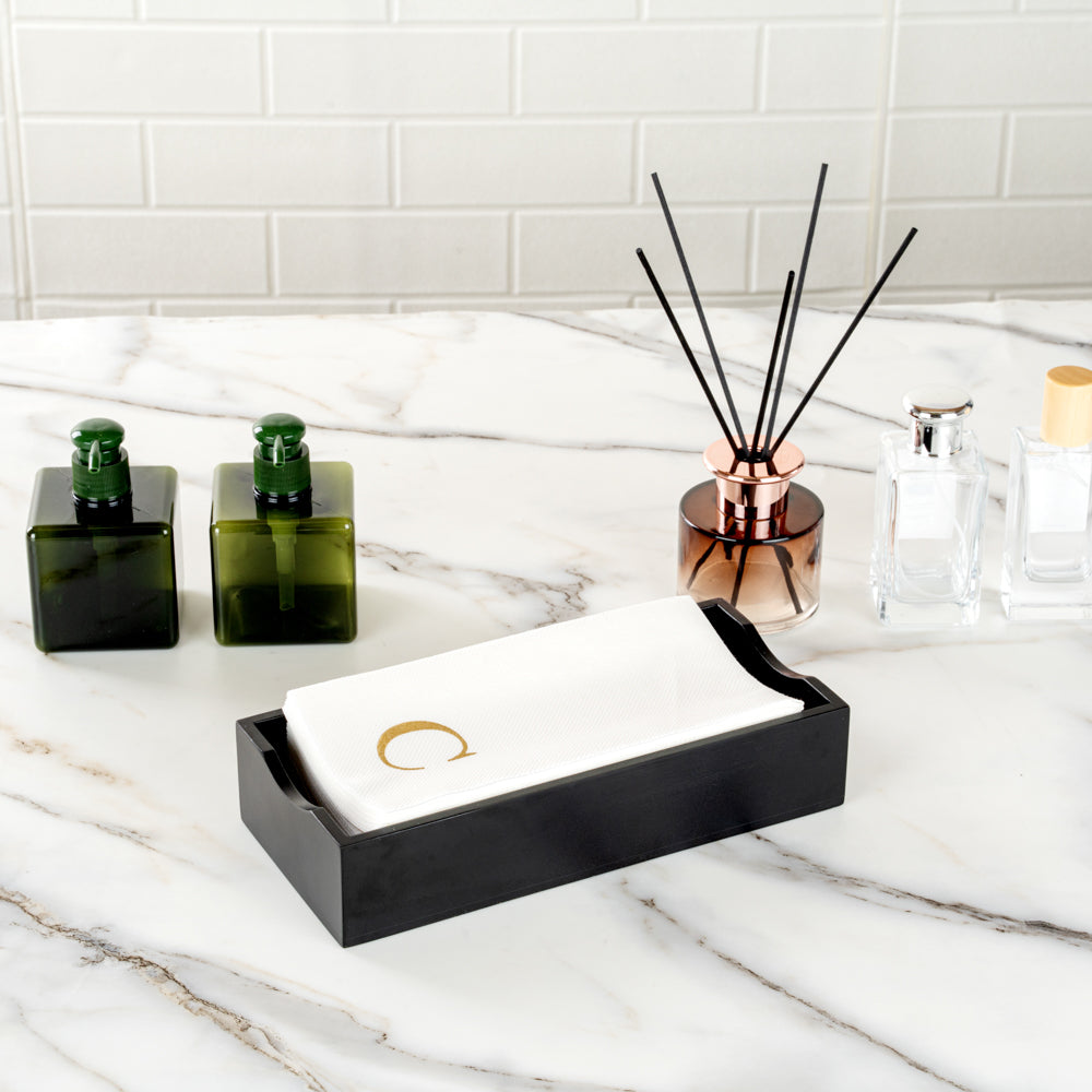 Luxenap Rectangle Gold Letter C White Paper Linen-Feel Guest Towel / Napkin - Air Laid, Sans Serif Font - 15 3/4" x 8" - 2000 count box