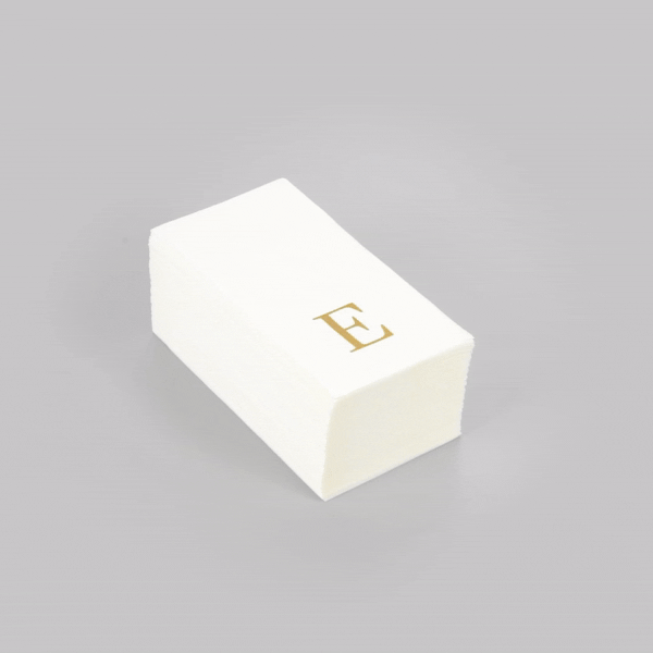 Luxenap Rectangle Gold Letter E White Paper Linen-Feel Guest Towel / Napkin - Air Laid, Sans Serif Font - 15 3/4" x 8" - 2000 count box