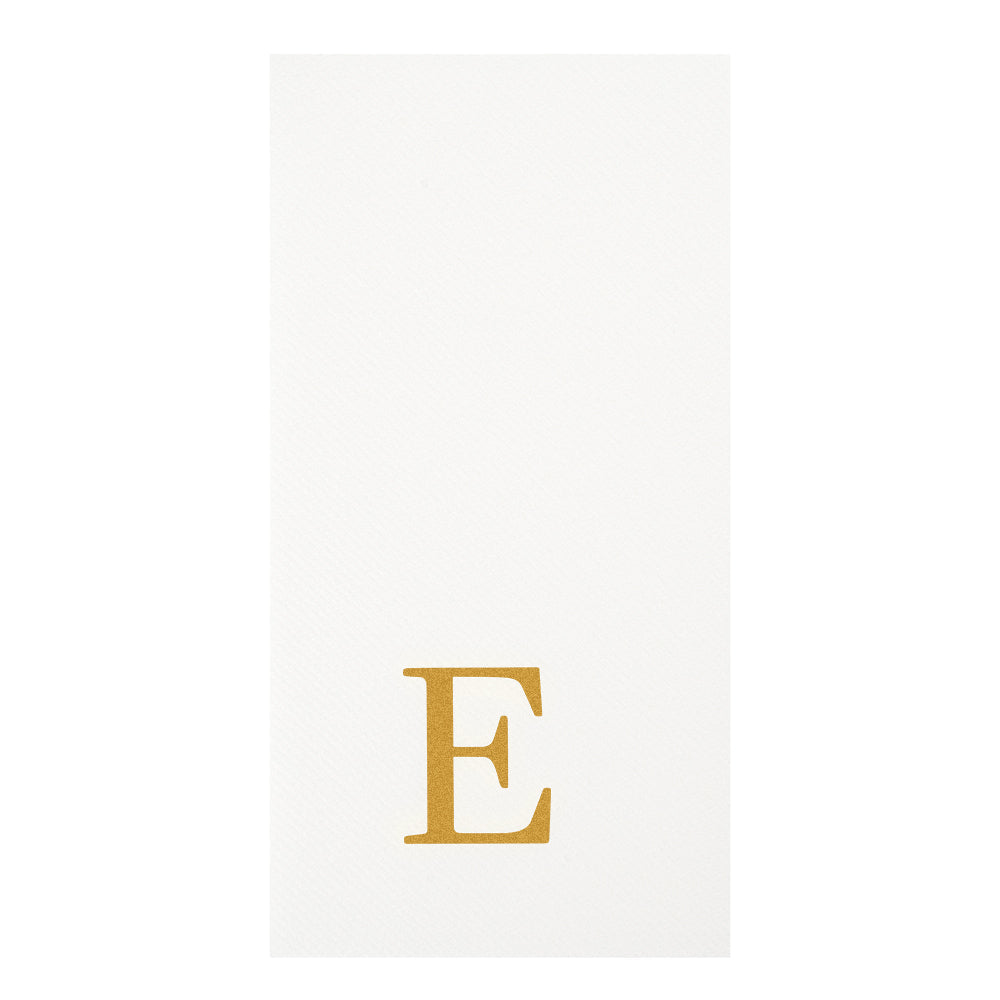 Luxenap Rectangle Gold Letter E White Paper Linen-Feel Guest Towel / Napkin - Air Laid, Sans Serif Font - 15 3/4" x 8" - 2000 count box