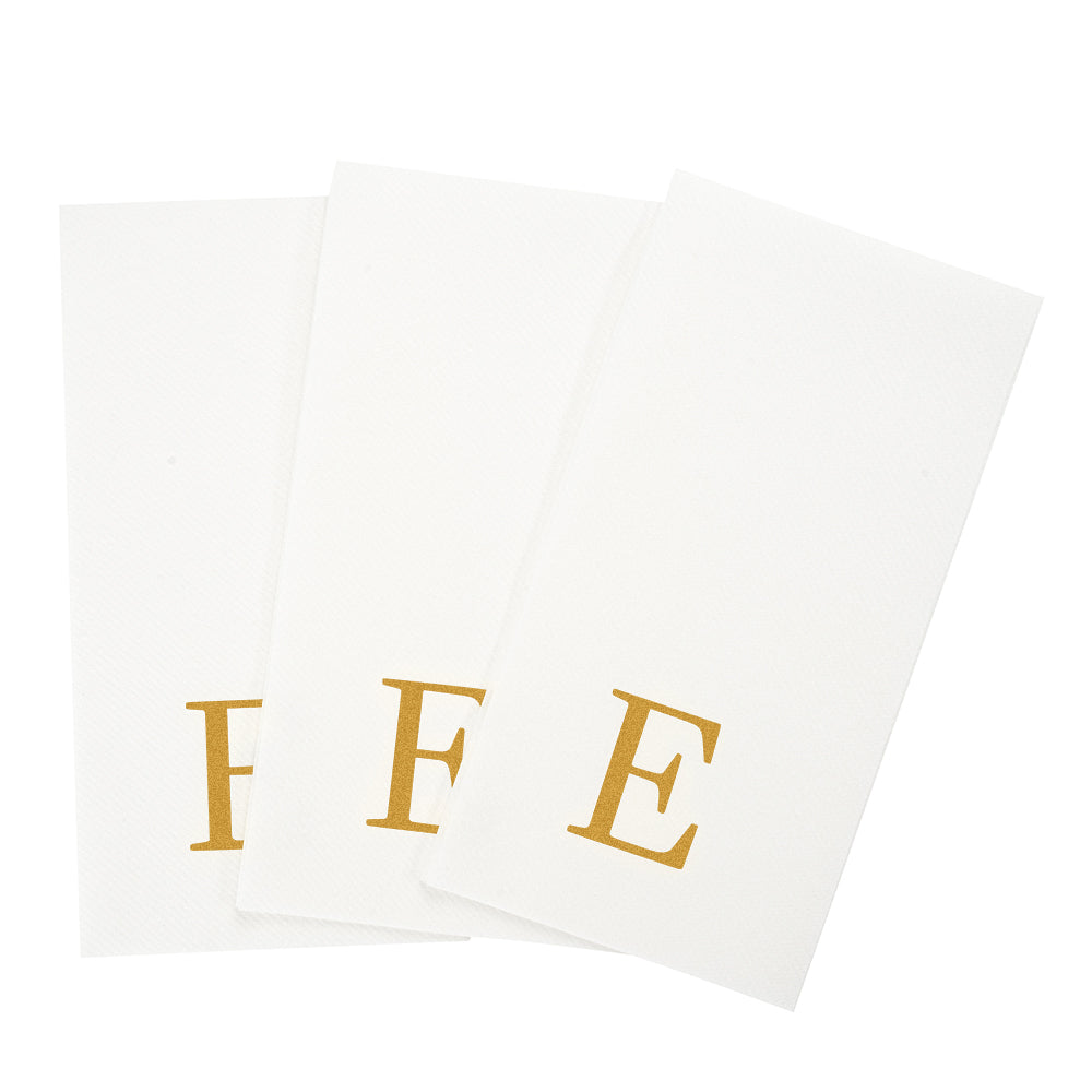 Luxenap Rectangle Gold Letter E White Paper Linen-Feel Guest Towel / Napkin - Air Laid, Sans Serif Font - 15 3/4" x 8" - 2000 count box