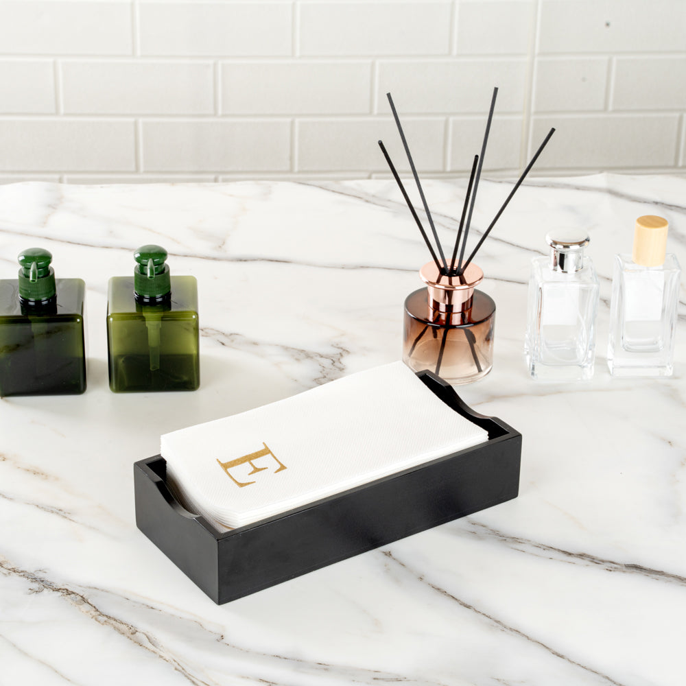 Luxenap Rectangle Gold Letter E White Paper Linen-Feel Guest Towel / Napkin - Air Laid, Sans Serif Font - 15 3/4" x 8" - 2000 count box
