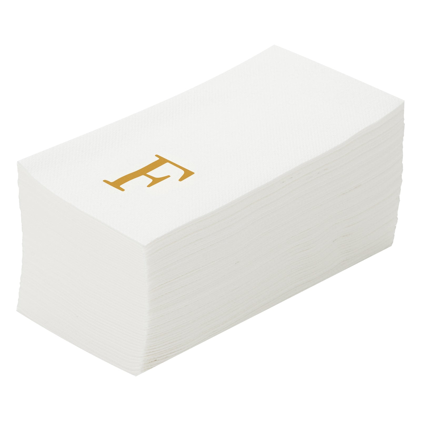 Luxenap Rectangle Gold Letter F White Paper Linen-Feel Guest Towel / Napkin - Air Laid, Sans Serif Font - 15 3/4" x 8" - 50 count box
