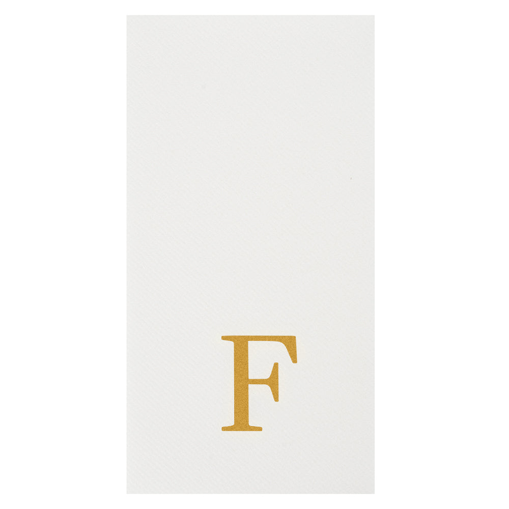 Luxenap Rectangle Gold Letter F White Paper Linen-Feel Guest Towel / Napkin - Air Laid, Sans Serif Font - 15 3/4" x 8" - 2000 count box