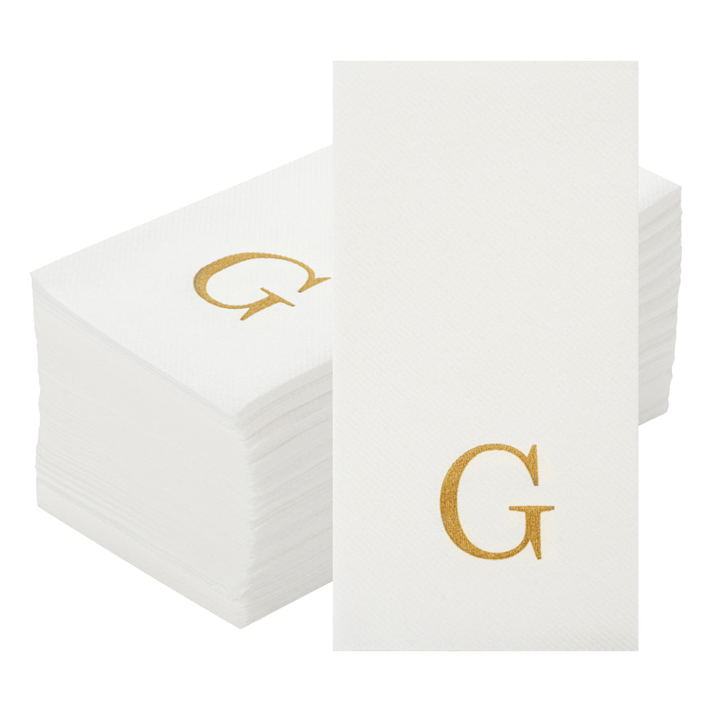Luxenap Rectangle Gold Letter G White Paper Linen-Feel Guest Towel / Napkin - Air Laid, Sans Serif Font - 15 3/4" x 8" - 50 count box