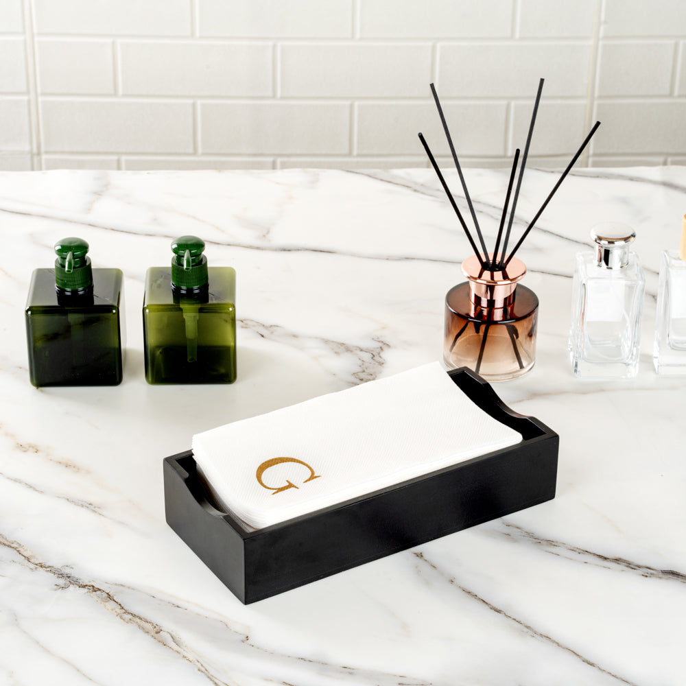 Luxenap Rectangle Gold Letter G White Paper Linen-Feel Guest Towel / Napkin - Air Laid, Sans Serif Font - 15 3/4" x 8" - 50 count box