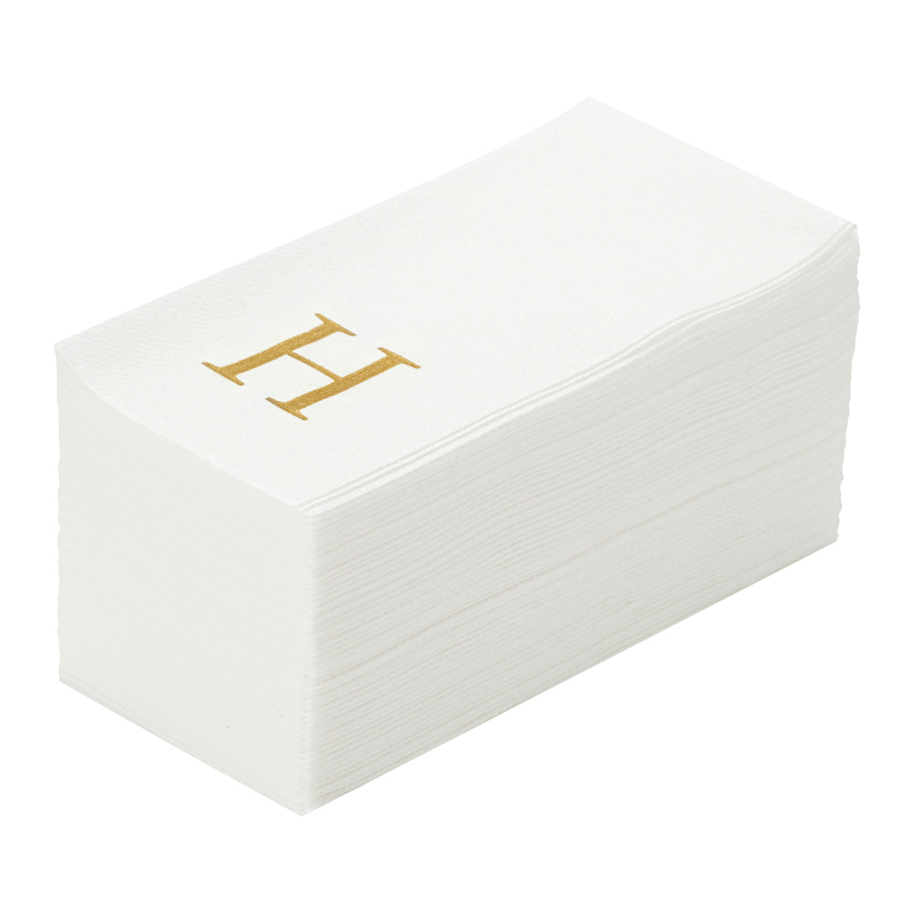 Luxenap Rectangle Gold Letter H White Paper Linen-Feel Guest Towel / Napkin - Air Laid, Sans Serif Font - 15 3/4" x 8" - 50 count box