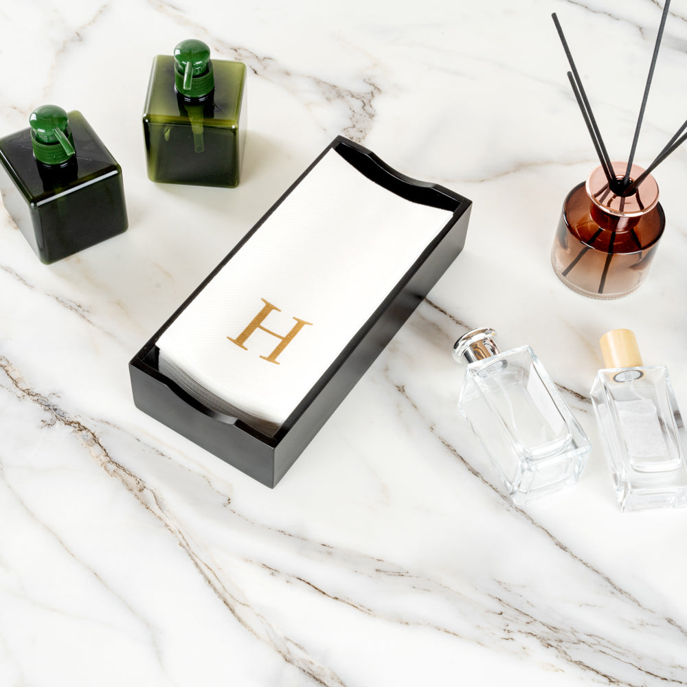 Luxenap Rectangle Gold Letter H White Paper Linen-Feel Guest Towel / Napkin - Air Laid, Sans Serif Font - 15 3/4" x 8" - 50 count box