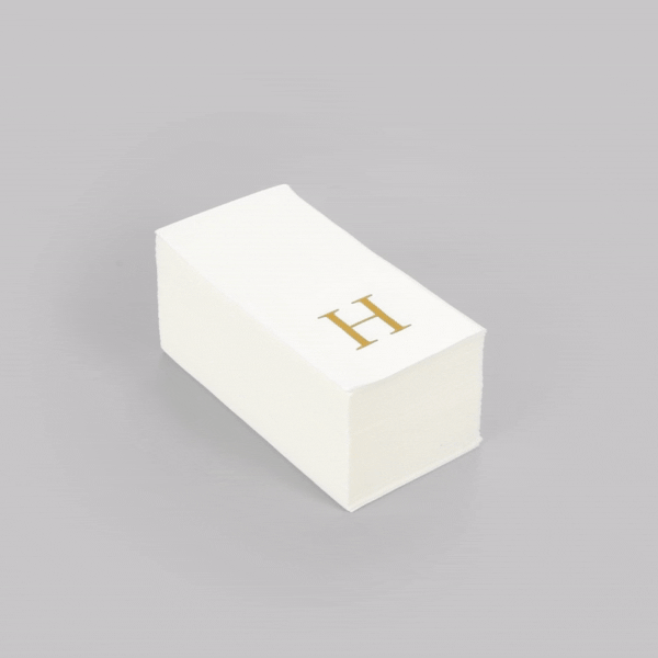 Luxenap Rectangle Gold Letter H White Paper Linen-Feel Guest Towel / Napkin - Air Laid, Sans Serif Font - 15 3/4" x 8" - 2000 count box