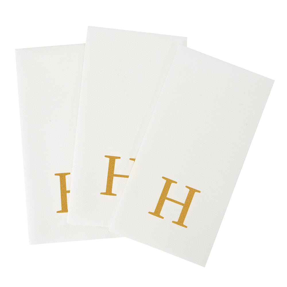 Luxenap Rectangle Gold Letter H White Paper Linen-Feel Guest Towel / Napkin - Air Laid, Sans Serif Font - 15 3/4" x 8" - 2000 count box