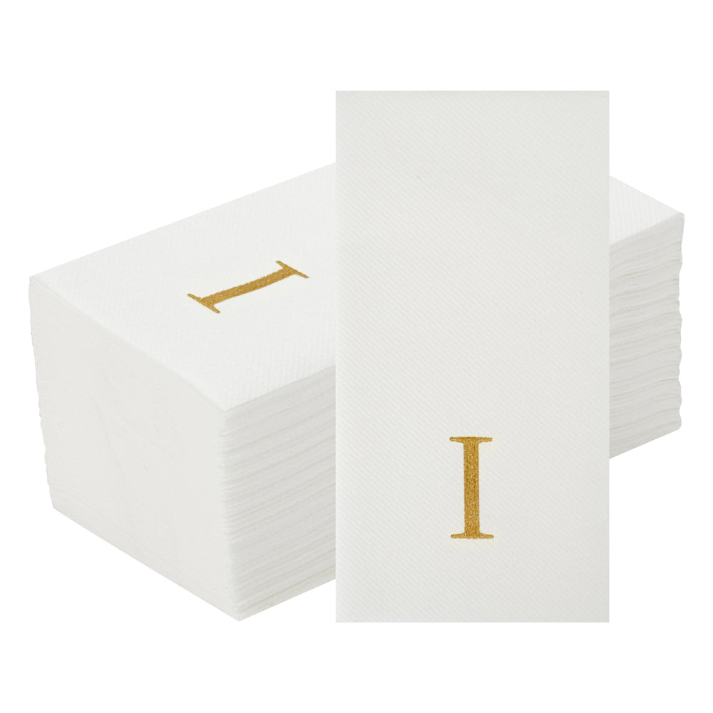Luxenap Rectangle Gold Letter I White Paper Linen-Feel Guest Towel / Napkin - Air Laid, Sans Serif Font - 15 3/4" x 8" - 50 count box