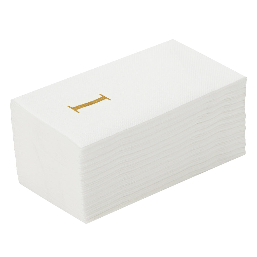Luxenap Rectangle Gold Letter I White Paper Linen-Feel Guest Towel / Napkin - Air Laid, Sans Serif Font - 15 3/4" x 8" - 50 count box