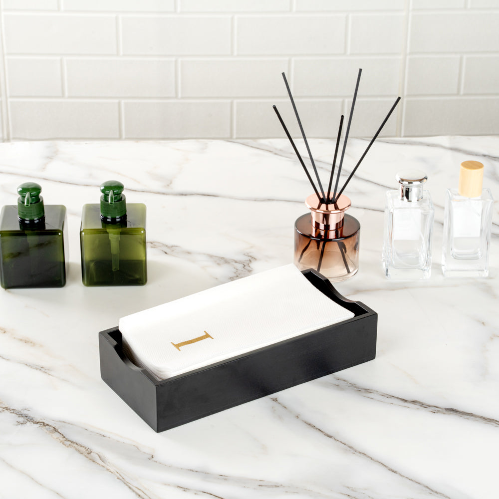 Luxenap Rectangle Gold Letter I White Paper Linen-Feel Guest Towel / Napkin - Air Laid, Sans Serif Font - 15 3/4" x 8" - 50 count box