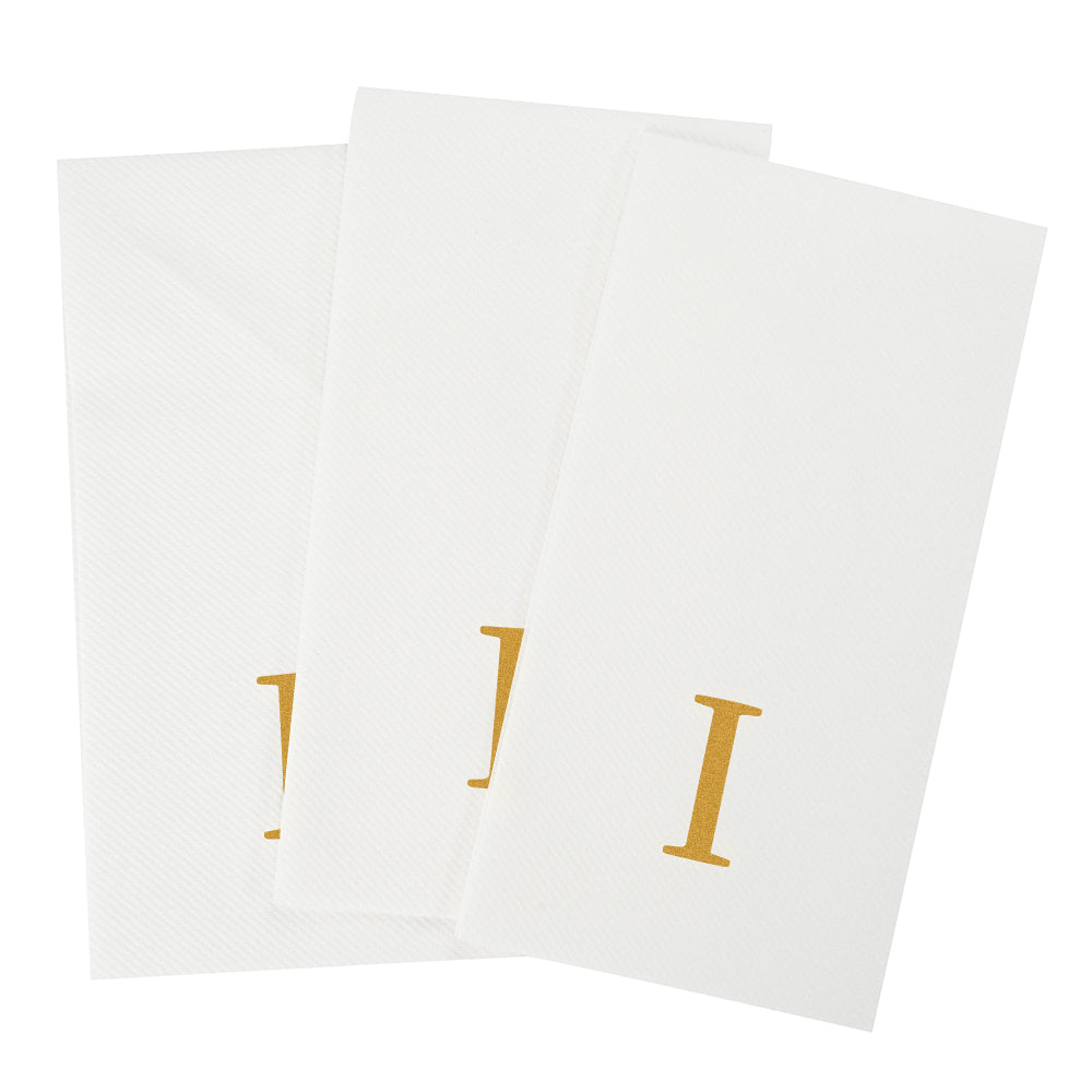 Luxenap Rectangle Gold Letter I White Paper Linen-Feel Guest Towel / Napkin - Air Laid, Sans Serif Font - 15 3/4" x 8" - 2000 count box