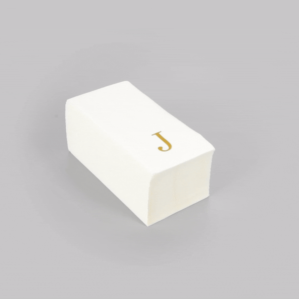 Luxenap Rectangle Gold Letter J White Paper Linen-Feel Guest Towel / Napkin - Air Laid, Sans Serif Font - 15 3/4" x 8" - 50 count box
