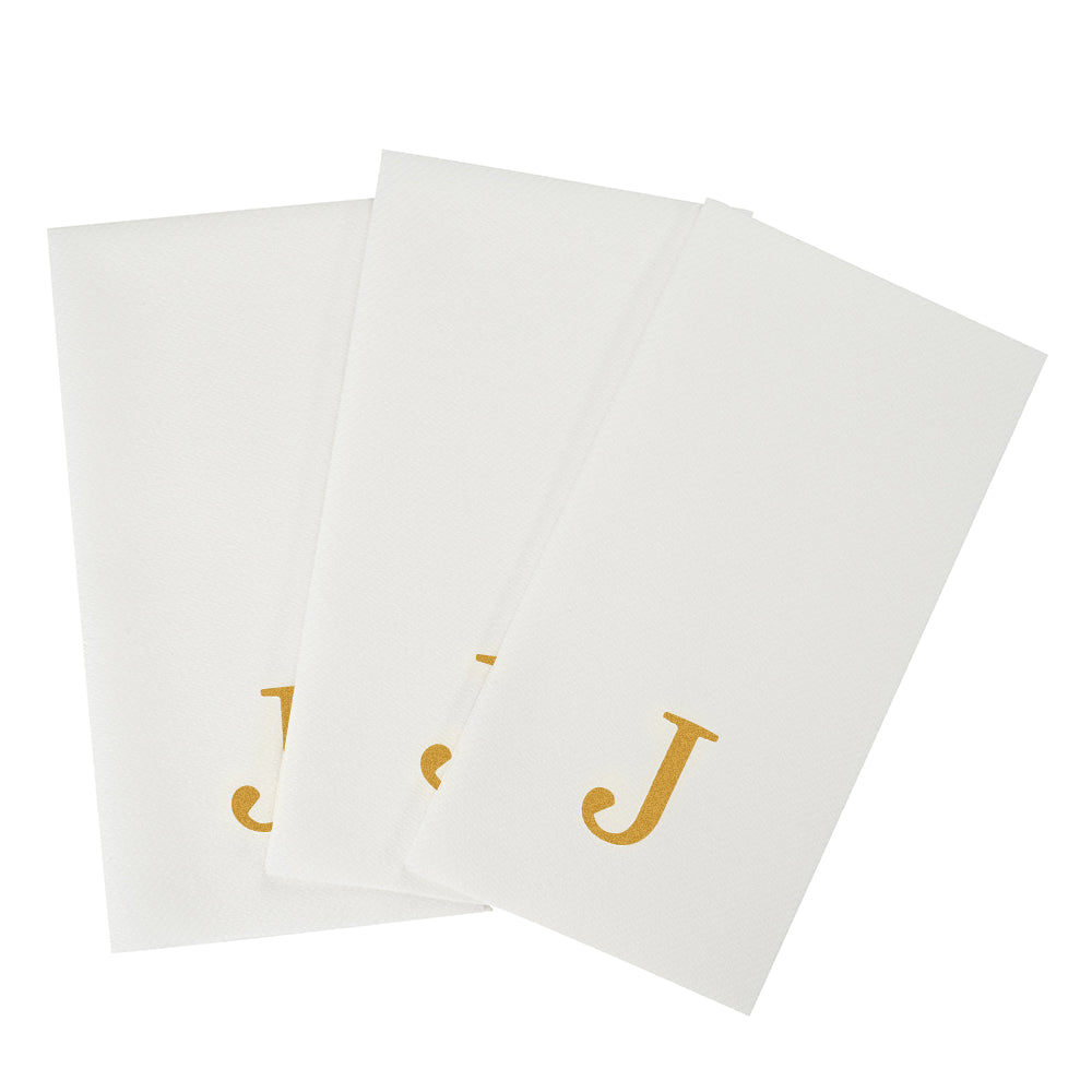 Luxenap Rectangle Gold Letter J White Paper Linen-Feel Guest Towel / Napkin - Air Laid, Sans Serif Font - 15 3/4" x 8" - 50 count box