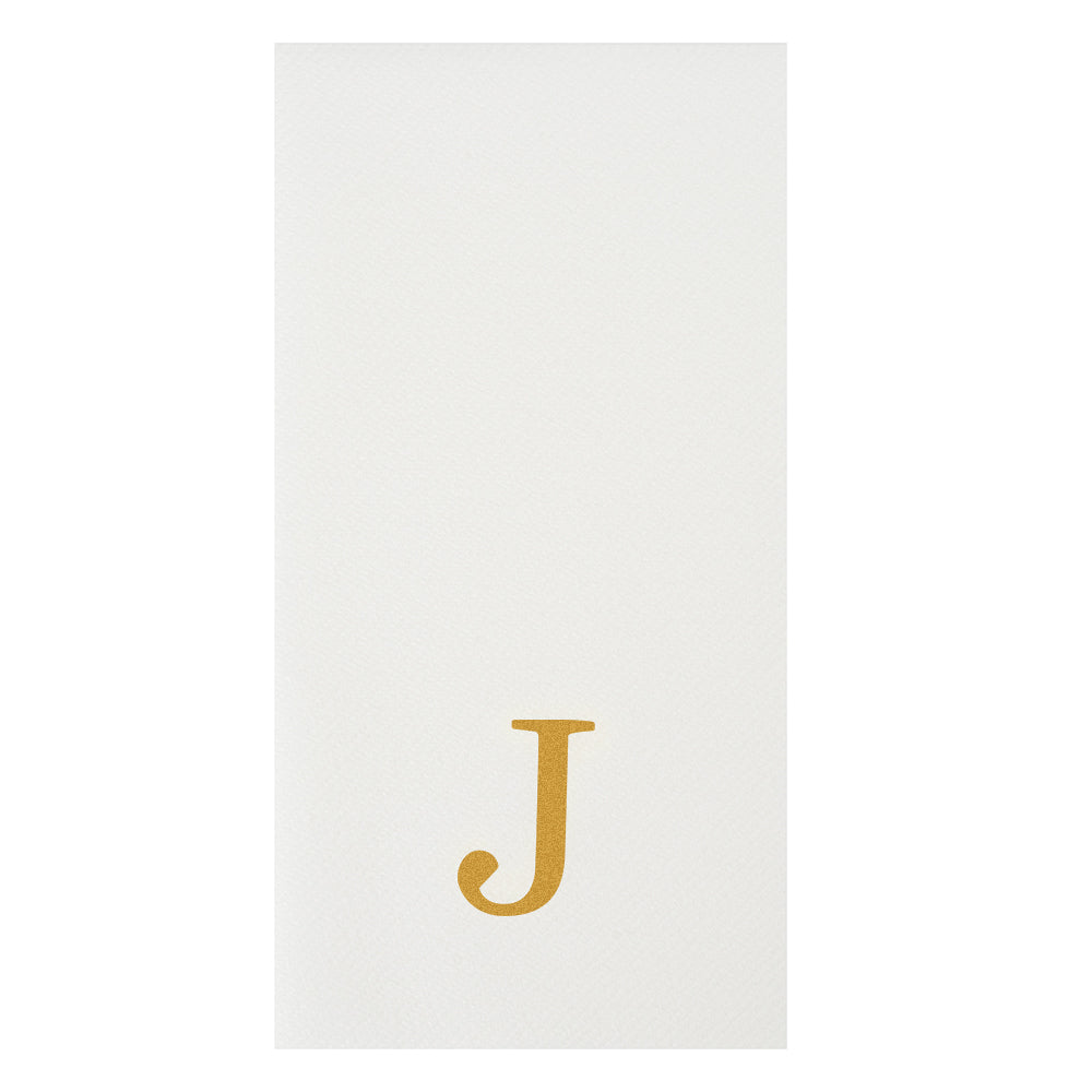 Luxenap Rectangle Gold Letter J White Paper Linen-Feel Guest Towel / Napkin - Air Laid, Sans Serif Font - 15 3/4" x 8" - 2000 count box