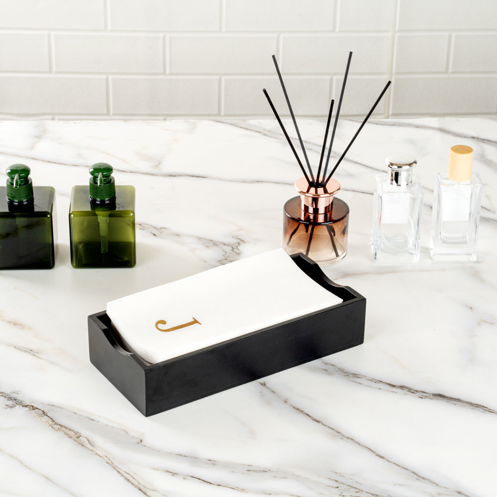 Luxenap Rectangle Gold Letter J White Paper Linen-Feel Guest Towel / Napkin - Air Laid, Sans Serif Font - 15 3/4" x 8" - 2000 count box