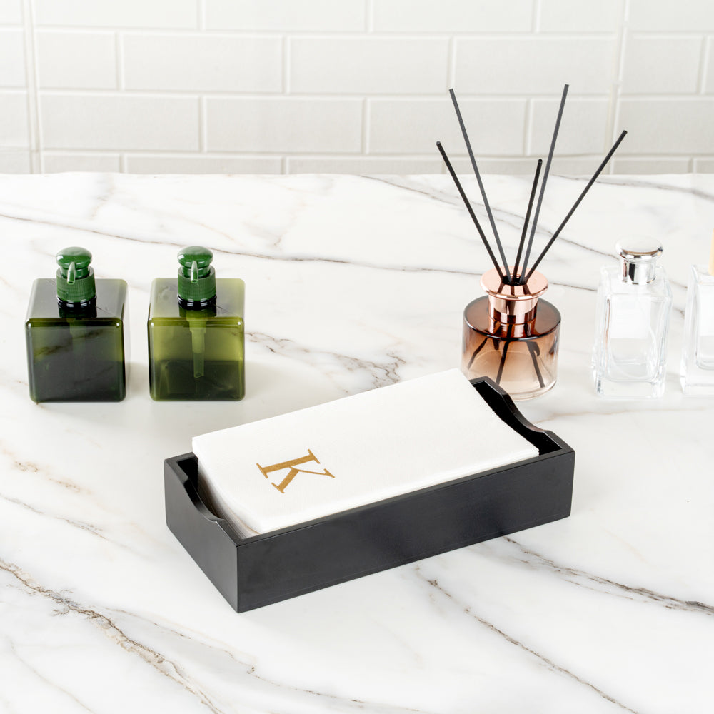 Luxenap Rectangle Gold Letter K White Paper Linen-Feel Guest Towel / Napkin - Air Laid, Sans Serif Font - 15 3/4" x 8" - 50 count box