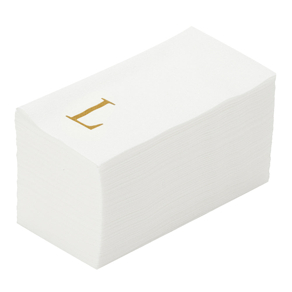 Luxenap Rectangle Gold Letter L White Paper Linen-Feel Guest Towel / Napkin - Air Laid, Sans Serif Font - 15 3/4" x 8" - 50 count box