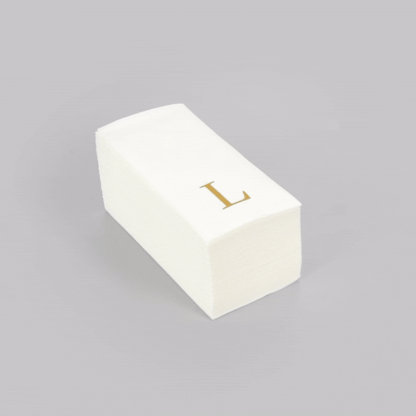 Luxenap Rectangle Gold Letter L White Paper Linen-Feel Guest Towel / Napkin - Air Laid, Sans Serif Font - 15 3/4" x 8" - 2000 count box
