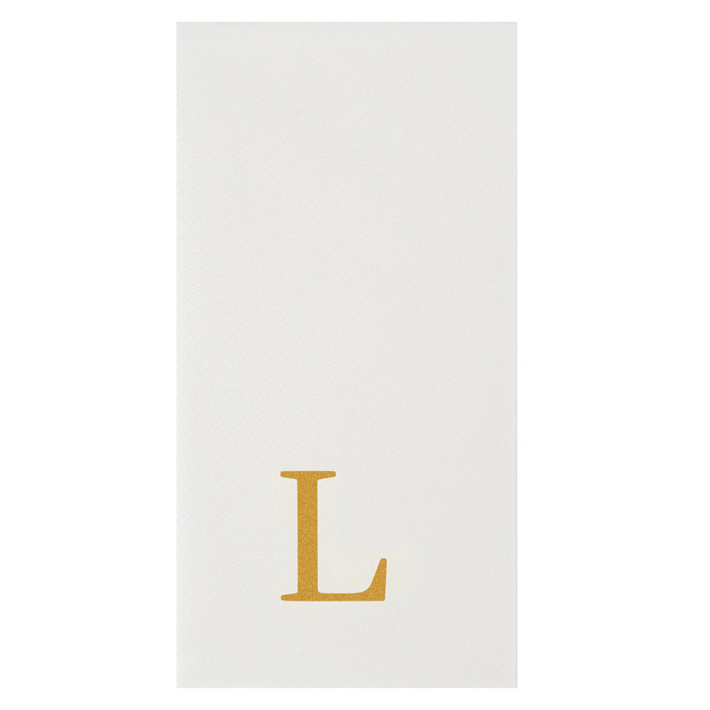 Luxenap Rectangle Gold Letter L White Paper Linen-Feel Guest Towel / Napkin - Air Laid, Sans Serif Font - 15 3/4" x 8" - 2000 count box