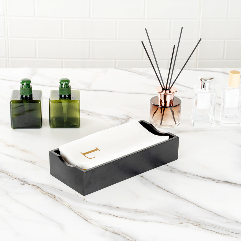 Luxenap Rectangle Gold Letter L White Paper Linen-Feel Guest Towel / Napkin - Air Laid, Sans Serif Font - 15 3/4" x 8" - 2000 count box