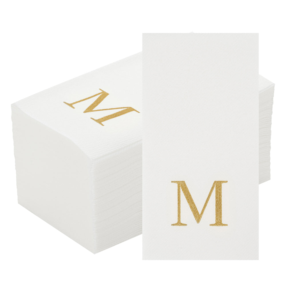 Luxenap Rectangle Gold Letter M White Paper Linen-Feel Guest Towel / Napkin - Air Laid, Sans Serif Font - 15 3/4" x 8" - 50 count box
