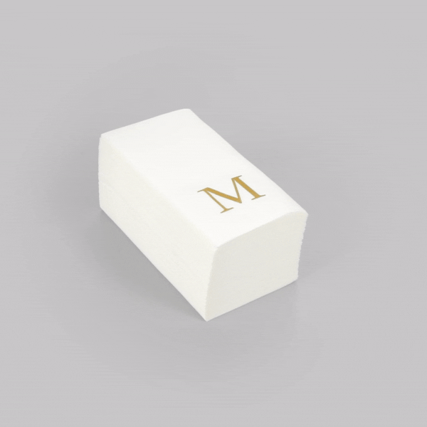 Luxenap Rectangle Gold Letter M White Paper Linen-Feel Guest Towel / Napkin - Air Laid, Sans Serif Font - 15 3/4" x 8" - 2000 count box